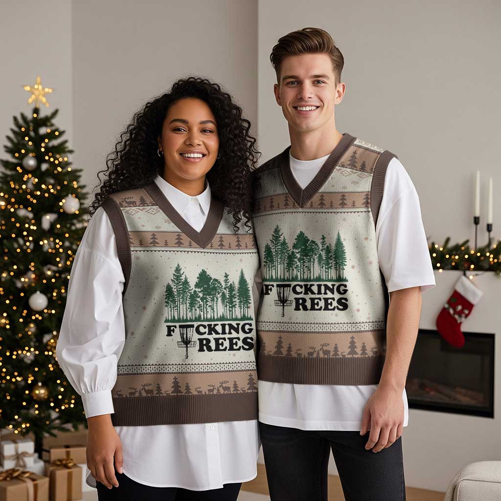 Funny Forest Disc Golf Humor Fcking Trees V-Neck Knit Sweater Vest