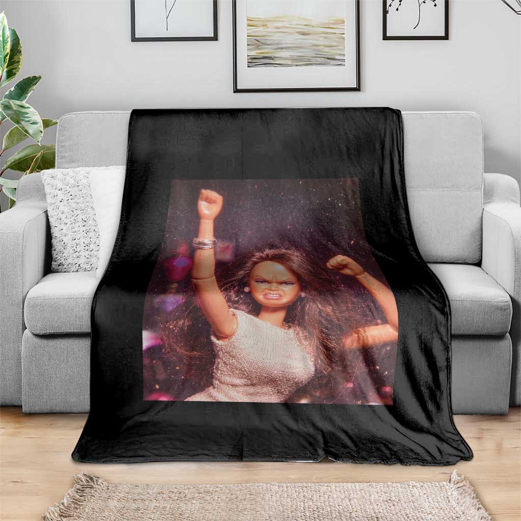 Funny Angry Doll Face Meme Graphic Throw Blanket Unhinged Baby Stankface Reaction