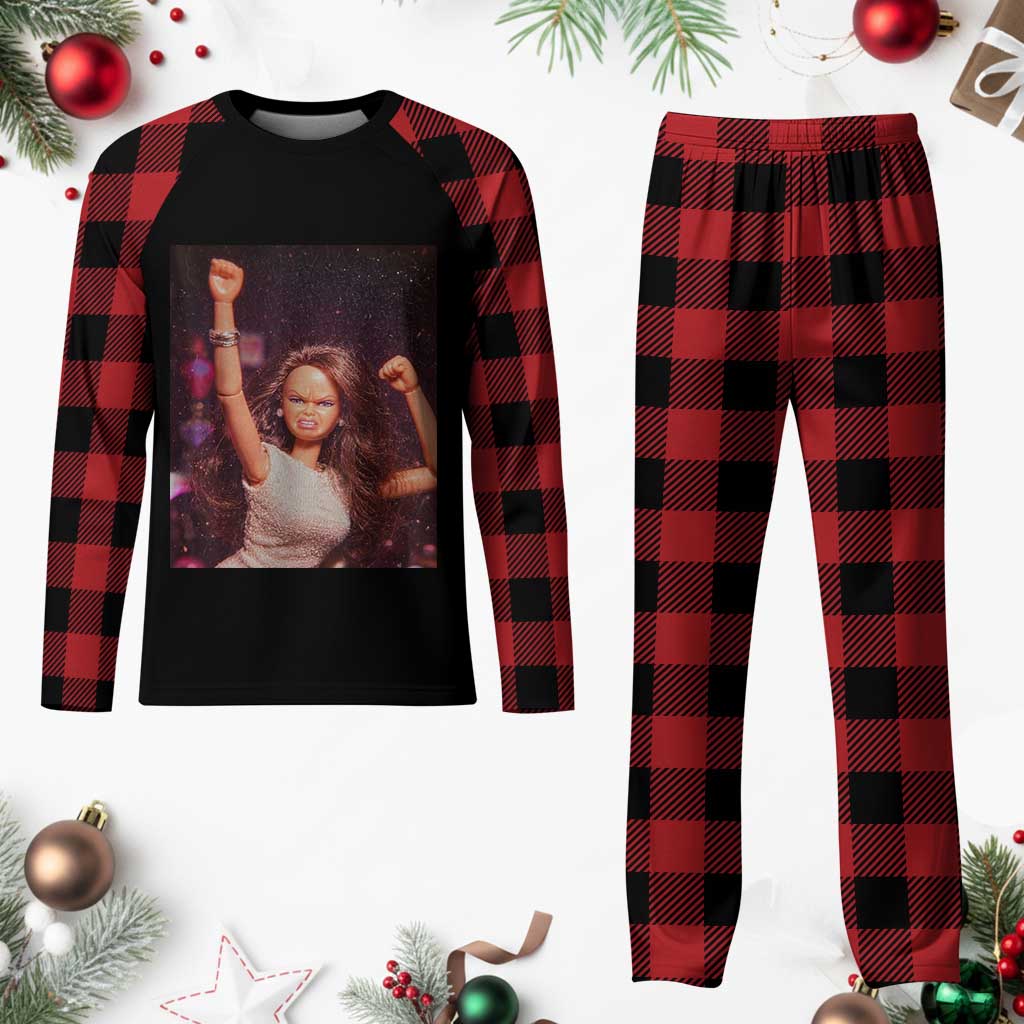 Funny Angry Doll Face Meme Graphic Plaid Pajama Set Unhinged Baby Stankface Reaction