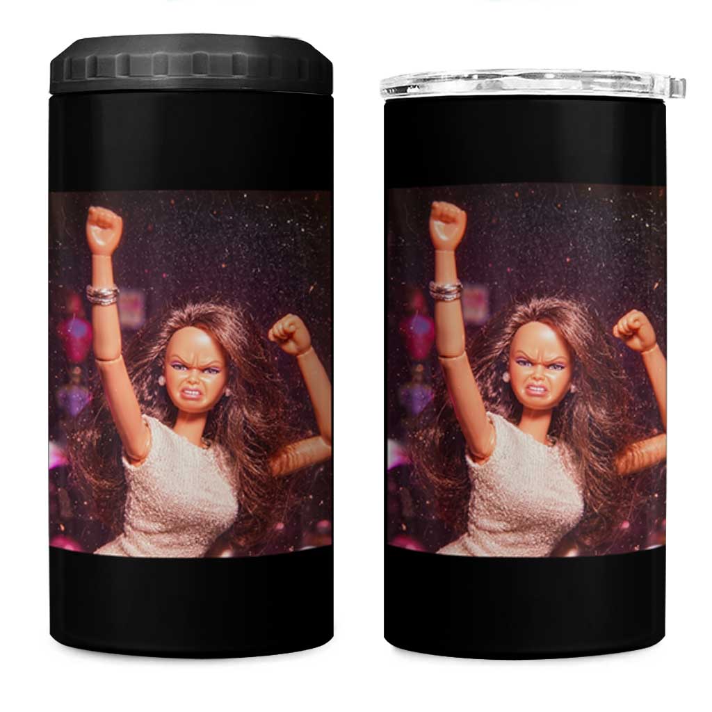 Funny Angry Doll Face Meme Graphic 4 in 1 Can Cooler Tumbler Unhinged Baby Stankface Reaction