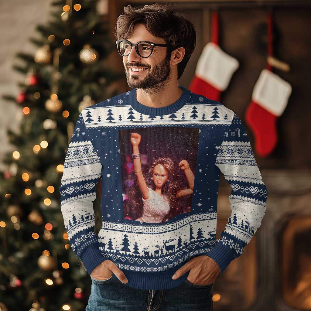 Funny Angry Doll Face Meme Graphic Ugly Christmas Sweater Unhinged Baby Stankface Reaction