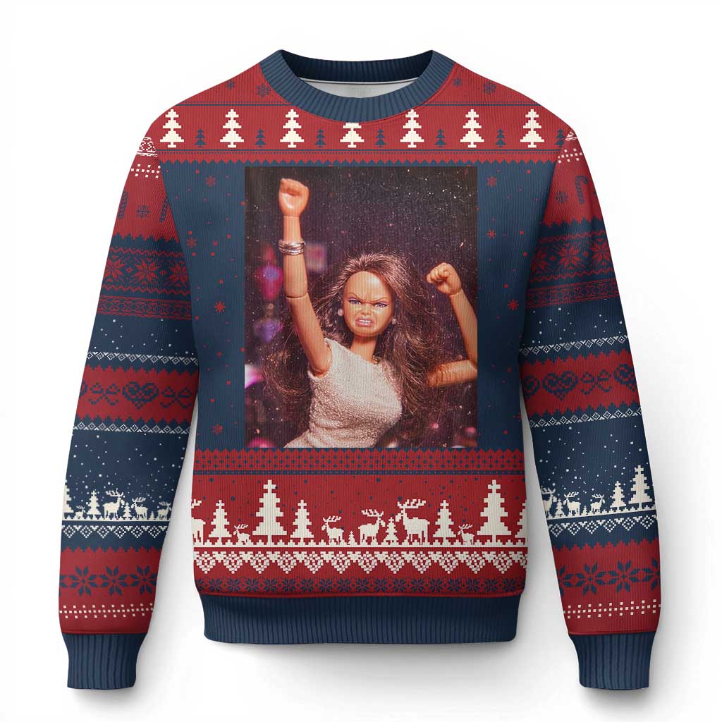 Funny Angry Doll Face Meme Graphic Ugly Christmas Sweater Unhinged Baby Stankface Reaction
