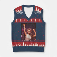 Funny Angry Doll Face Meme Graphic V-Neck Knit Sweater Vest Unhinged Baby Stankface Reaction