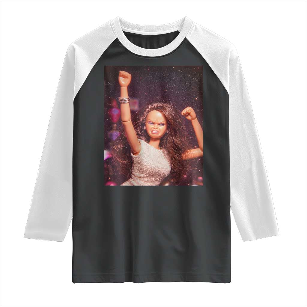 Funny Angry Doll Face Meme Graphic Raglan Shirt Unhinged Baby Stankface Reaction