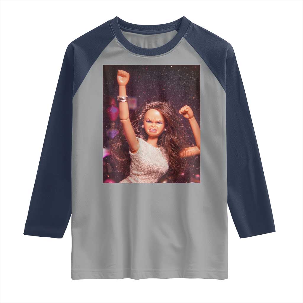 Funny Angry Doll Face Meme Graphic Raglan Shirt Unhinged Baby Stankface Reaction