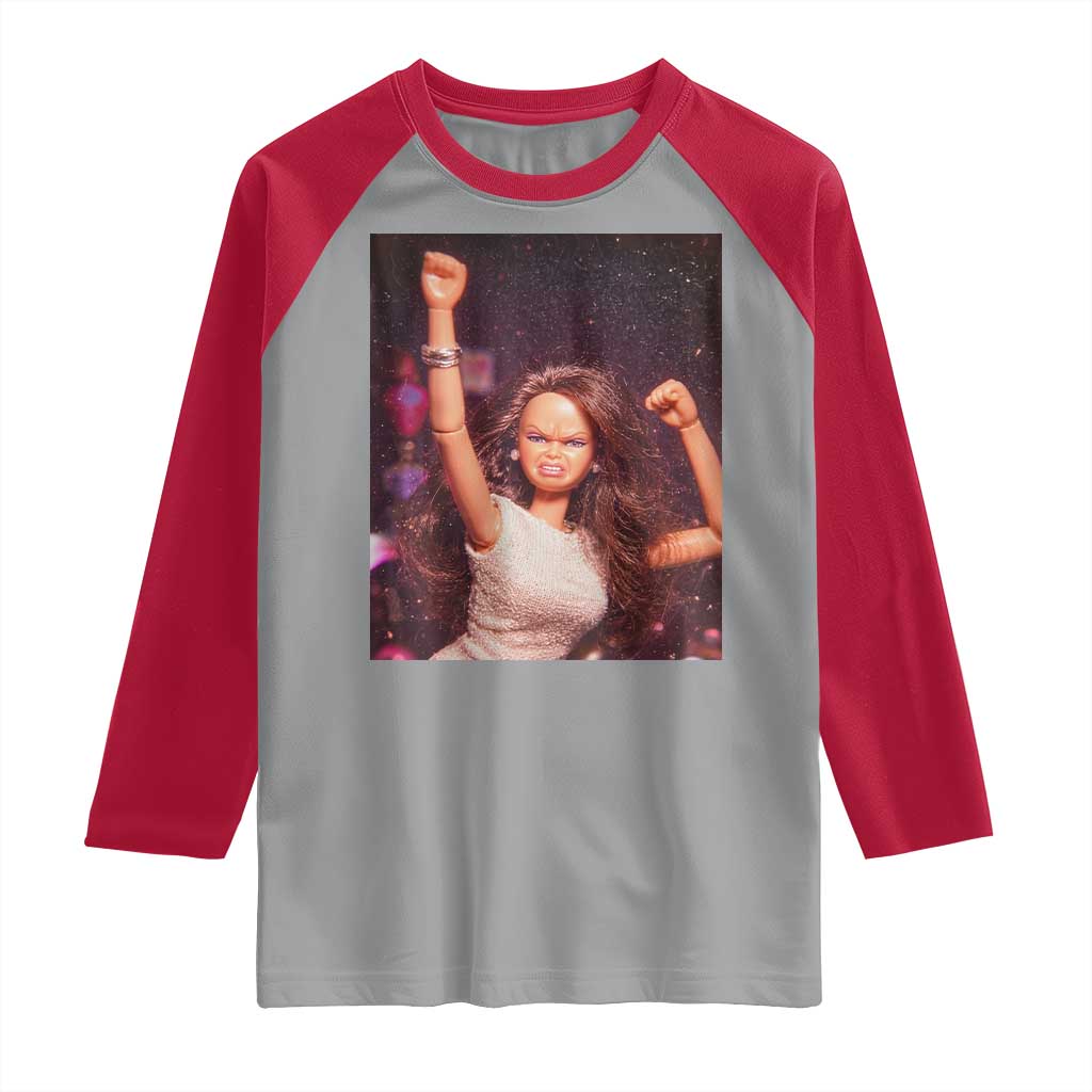 Funny Angry Doll Face Meme Graphic Raglan Shirt Unhinged Baby Stankface Reaction