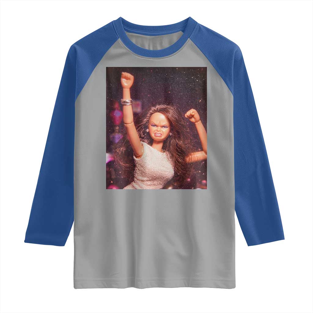 Funny Angry Doll Face Meme Graphic Raglan Shirt Unhinged Baby Stankface Reaction