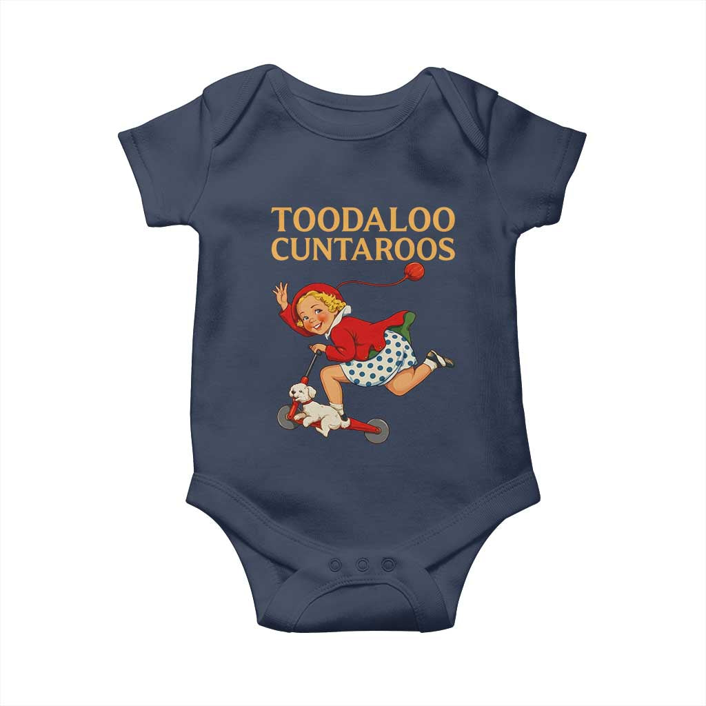 Toodaloo Cuntaroos Funny Offensive Retro Goodbye Baby Onesie Vintage Scooter Girl Cartoon Edgy Adult Humor