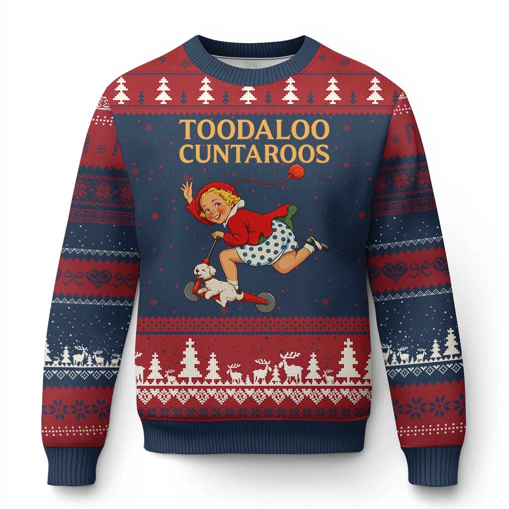 Toodaloo Cuntaroos Funny Offensive Retro Goodbye Ugly Christmas Sweater Vintage Scooter Girl Cartoon Edgy Adult Humor