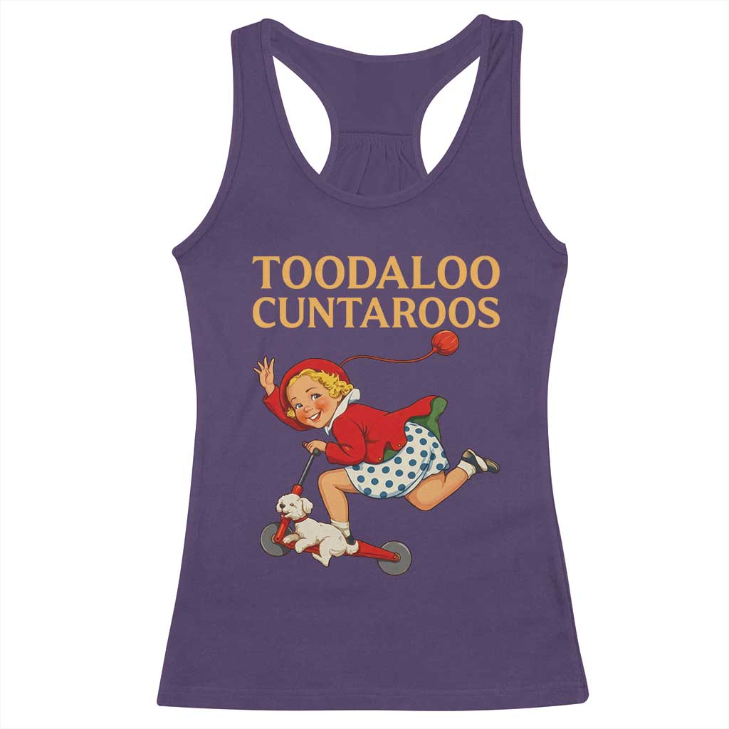 Toodaloo Cuntaroos Funny Offensive Retro Goodbye Racerback Tank Top Vintage Scooter Girl Cartoon Edgy Adult Humor
