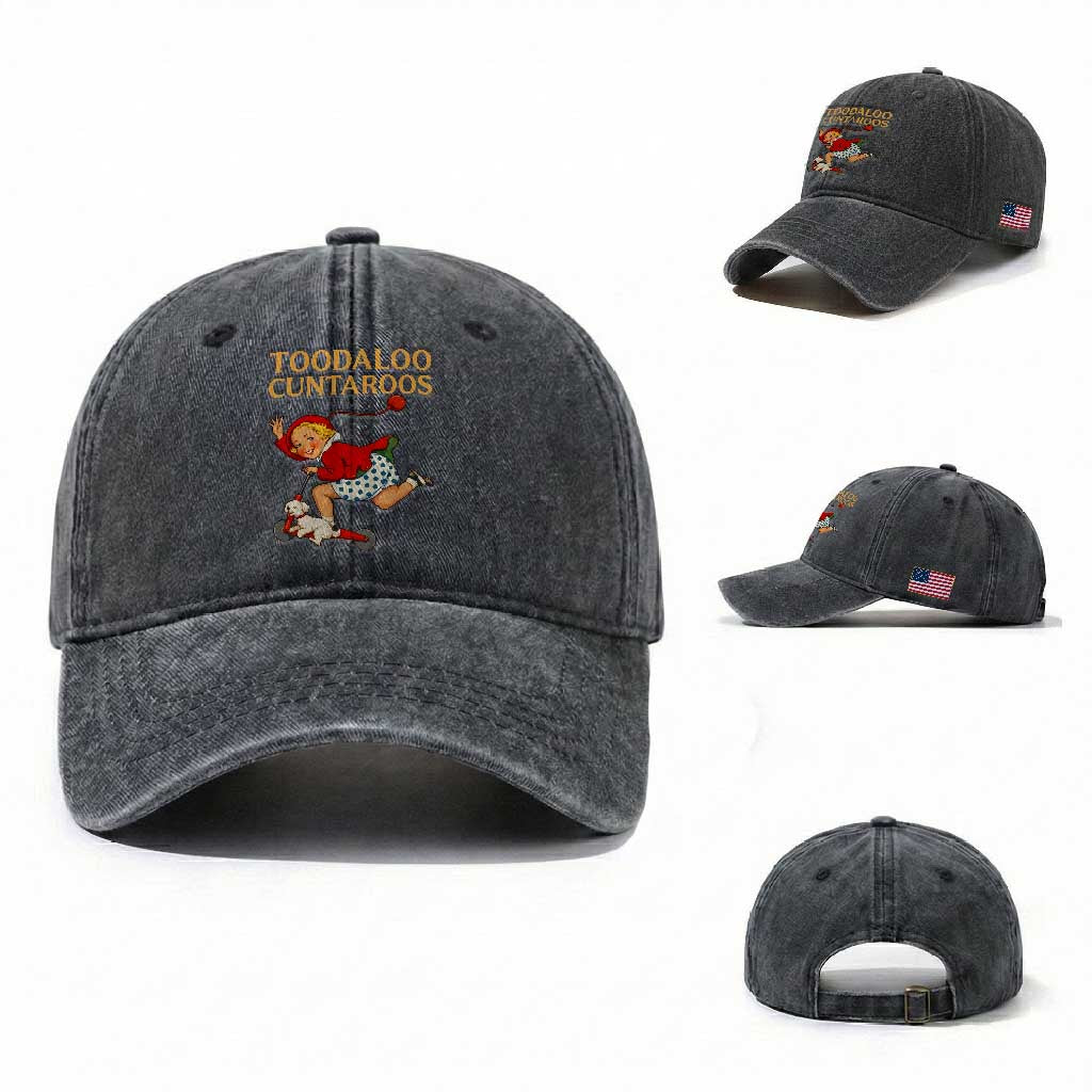 Toodaloo Cuntaroos Funny Offensive Retro Goodbye Washed Cotton Baseball Cap Vintage Scooter Girl Cartoon Edgy Adult Humor