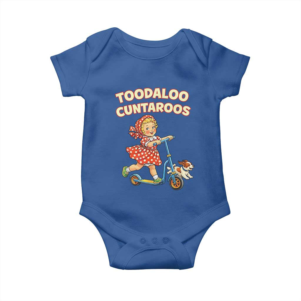Toodaloo Cuntaroos Retro Scooter Girl Baby Onesie Funny Offensive Retro Goodbye Meme Dark Humor