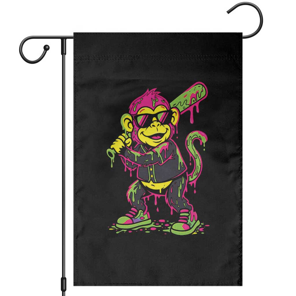 Neon Dripping Monkey Baseball Graphic Garden Flag Ball Party Game Day Vibes