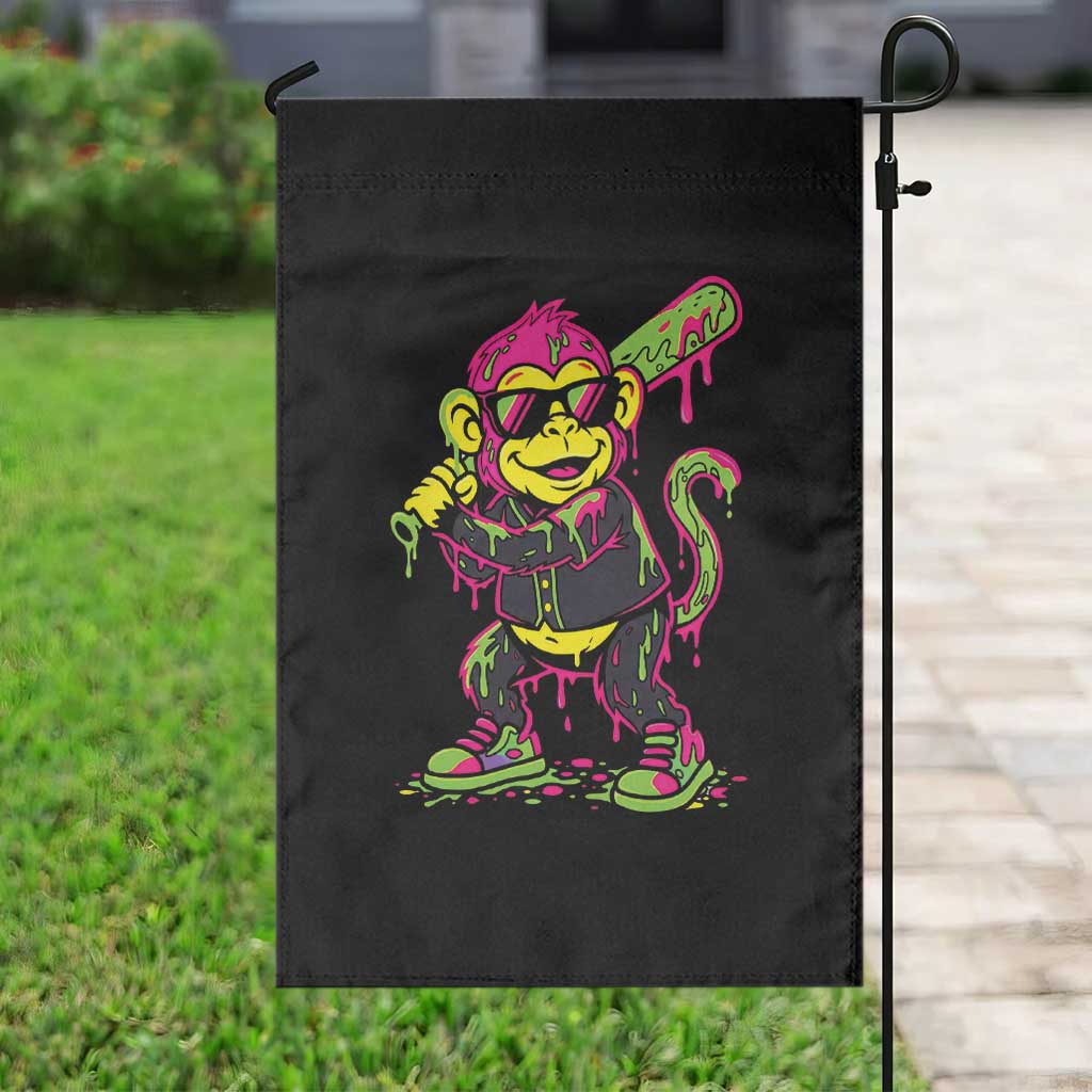 Neon Dripping Monkey Baseball Graphic Garden Flag Ball Party Game Day Vibes