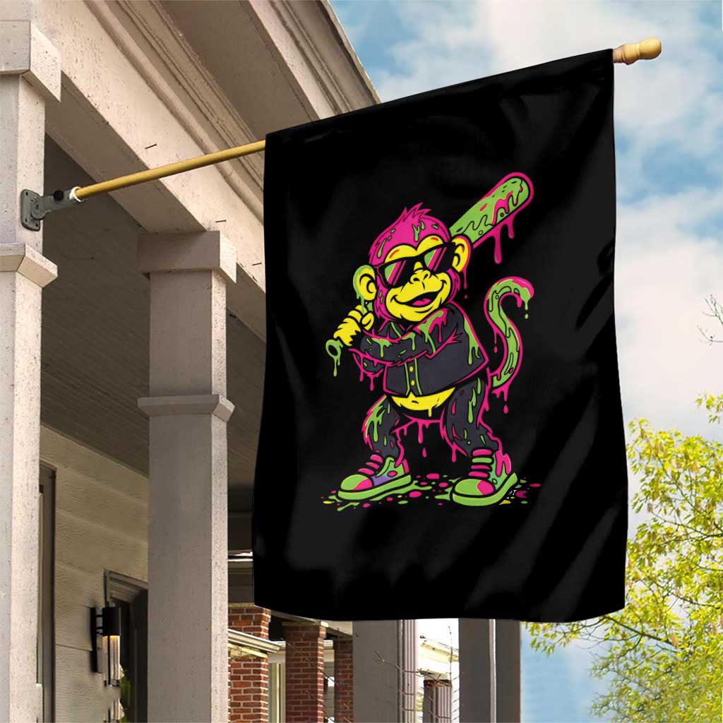 Neon Dripping Monkey Baseball Graphic Garden Flag Ball Party Game Day Vibes