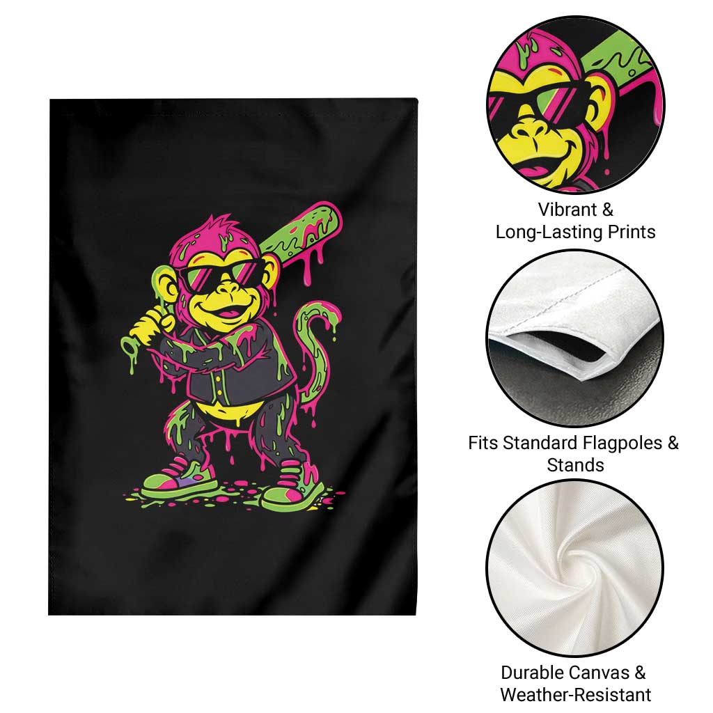 Neon Dripping Monkey Baseball Graphic Garden Flag Ball Party Game Day Vibes
