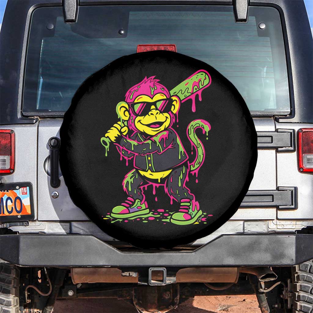 Neon Dripping Monkey Baseball Graphic Spare Tire Cover Ball Party Game Day Vibes