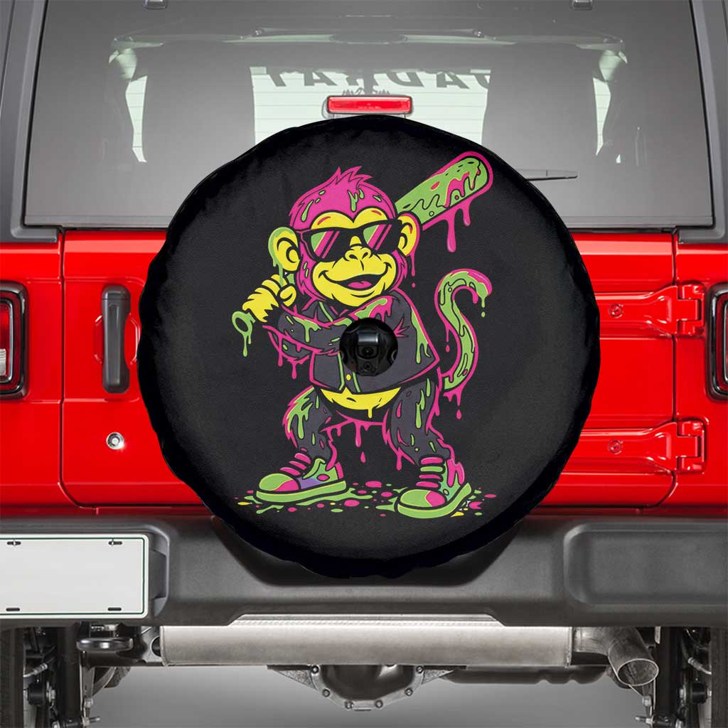 Neon Dripping Monkey Baseball Graphic Spare Tire Cover Ball Party Game Day Vibes