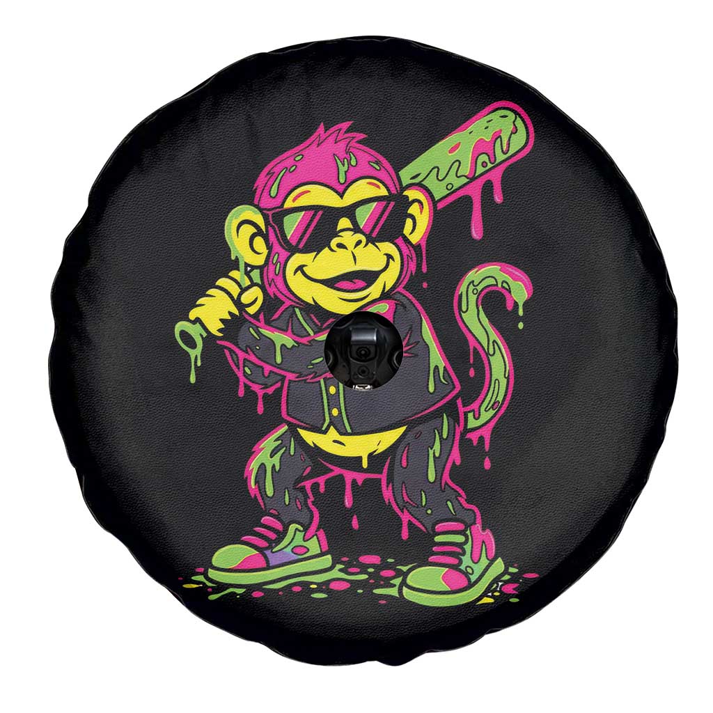 Neon Dripping Monkey Baseball Graphic Spare Tire Cover Ball Party Game Day Vibes