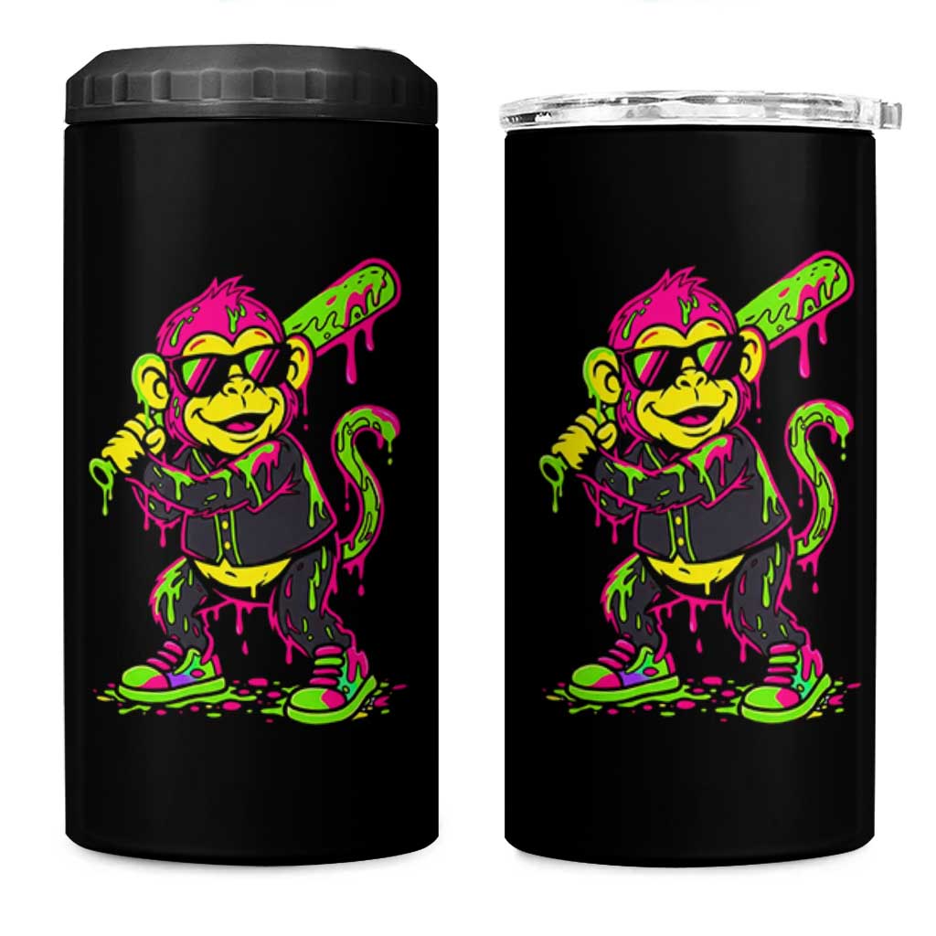 Neon Dripping Monkey Baseball Graphic 4 in 1 Can Cooler Tumbler Ball Party Game Day Vibes