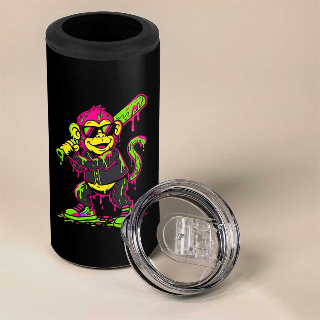 Neon Dripping Monkey Baseball Graphic 4 in 1 Can Cooler Tumbler Ball Party Game Day Vibes