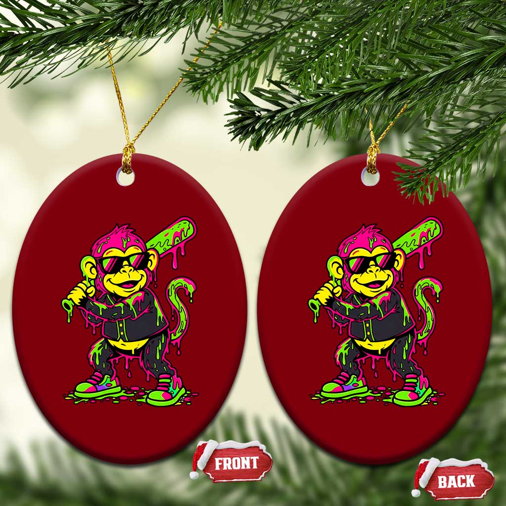 Neon Dripping Monkey Baseball Graphic Ceramic Ornament Ball Party Game Day Vibes
