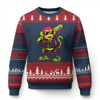 Neon Dripping Monkey Baseball Graphic Ugly Christmas Sweater Ball Party Game Day Vibes