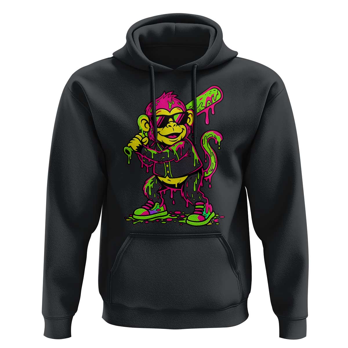 Neon Dripping Monkey Baseball Graphic Hoodie Ball Party Game Day Vibes