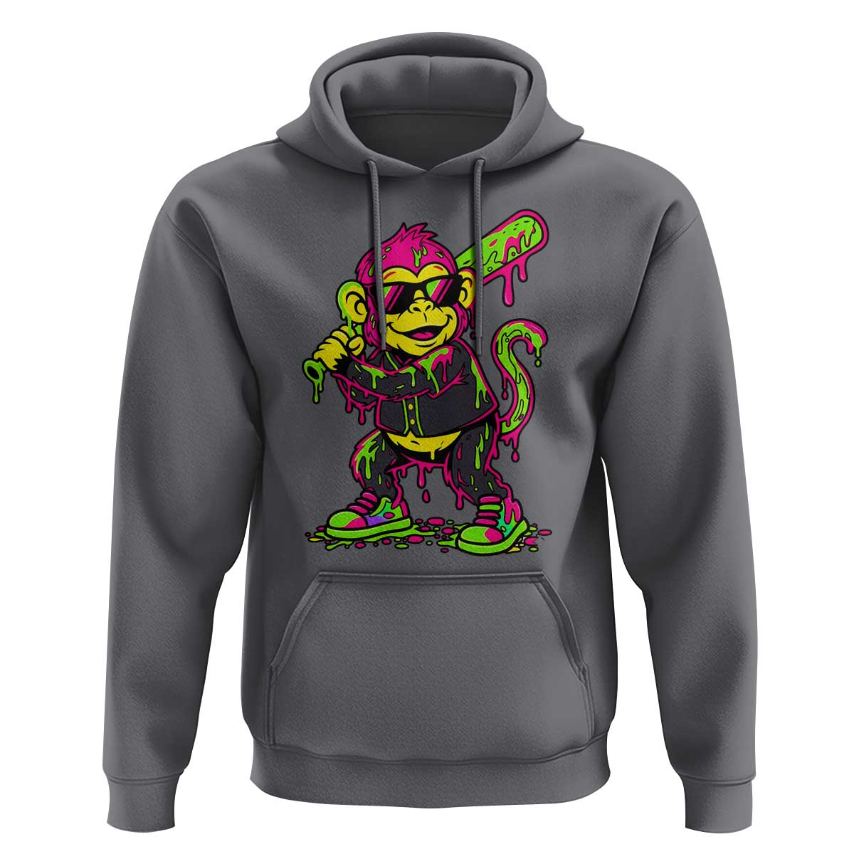 Neon Dripping Monkey Baseball Graphic Hoodie Ball Party Game Day Vibes