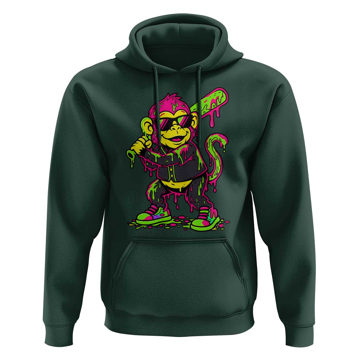 Neon Dripping Monkey Baseball Graphic Hoodie Ball Party Game Day Vibes