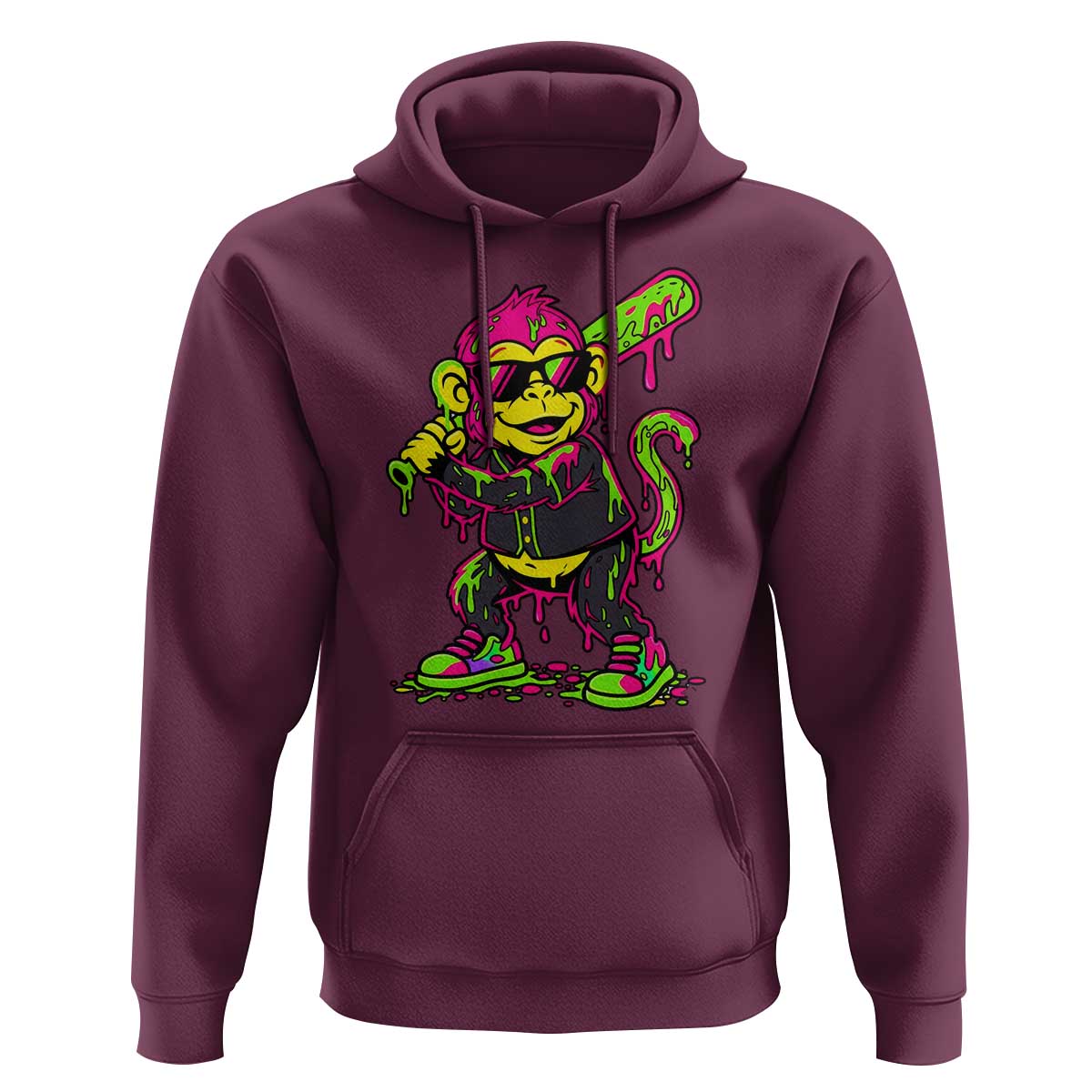 Neon Dripping Monkey Baseball Graphic Hoodie Ball Party Game Day Vibes