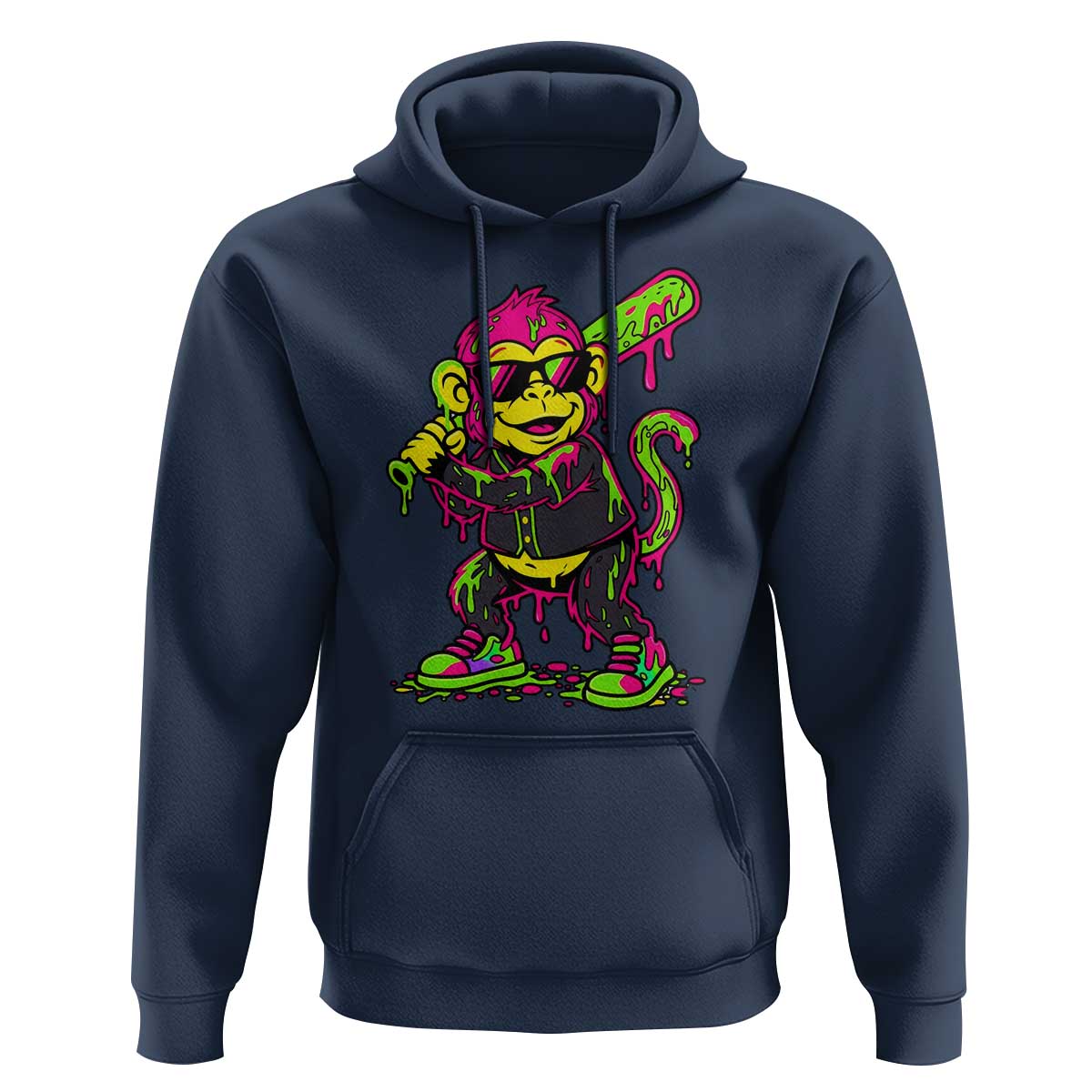Neon Dripping Monkey Baseball Graphic Hoodie Ball Party Game Day Vibes