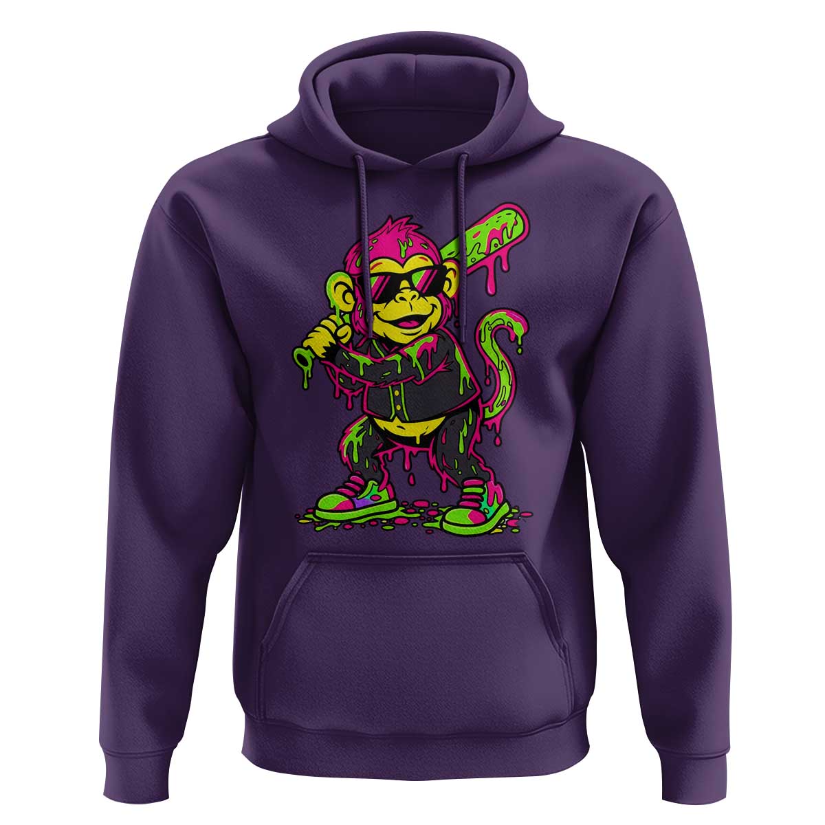 Neon Dripping Monkey Baseball Graphic Hoodie Ball Party Game Day Vibes
