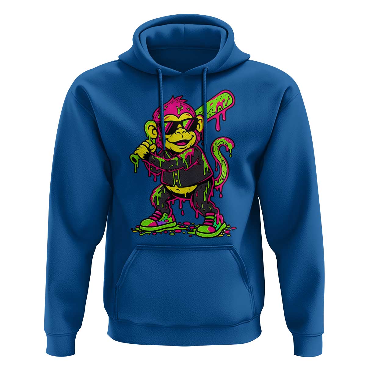Neon Dripping Monkey Baseball Graphic Hoodie Ball Party Game Day Vibes