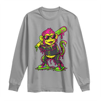 Neon Dripping Monkey Baseball Graphic Long Sleeve Shirt Ball Party Game Day Vibes