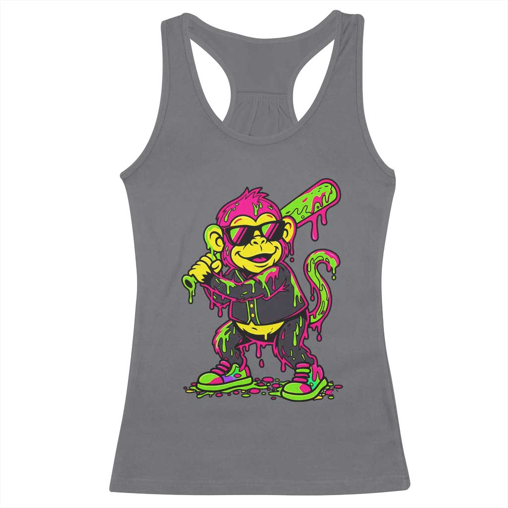 Neon Dripping Monkey Baseball Graphic Racerback Tank Top Ball Party Game Day Vibes