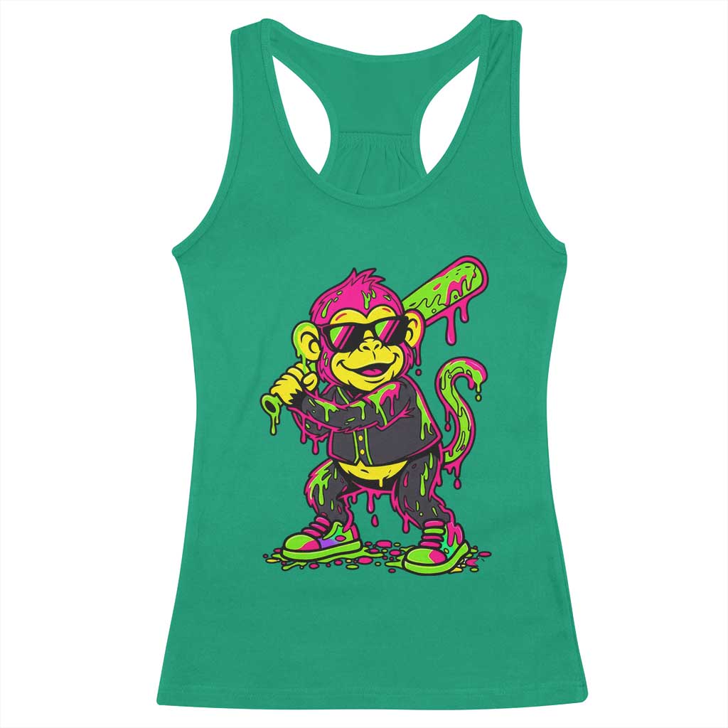 Neon Dripping Monkey Baseball Graphic Racerback Tank Top Ball Party Game Day Vibes