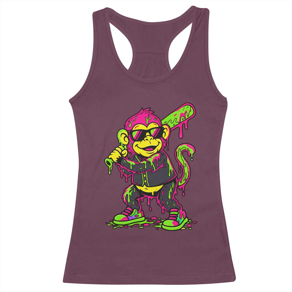 Neon Dripping Monkey Baseball Graphic Racerback Tank Top Ball Party Game Day Vibes