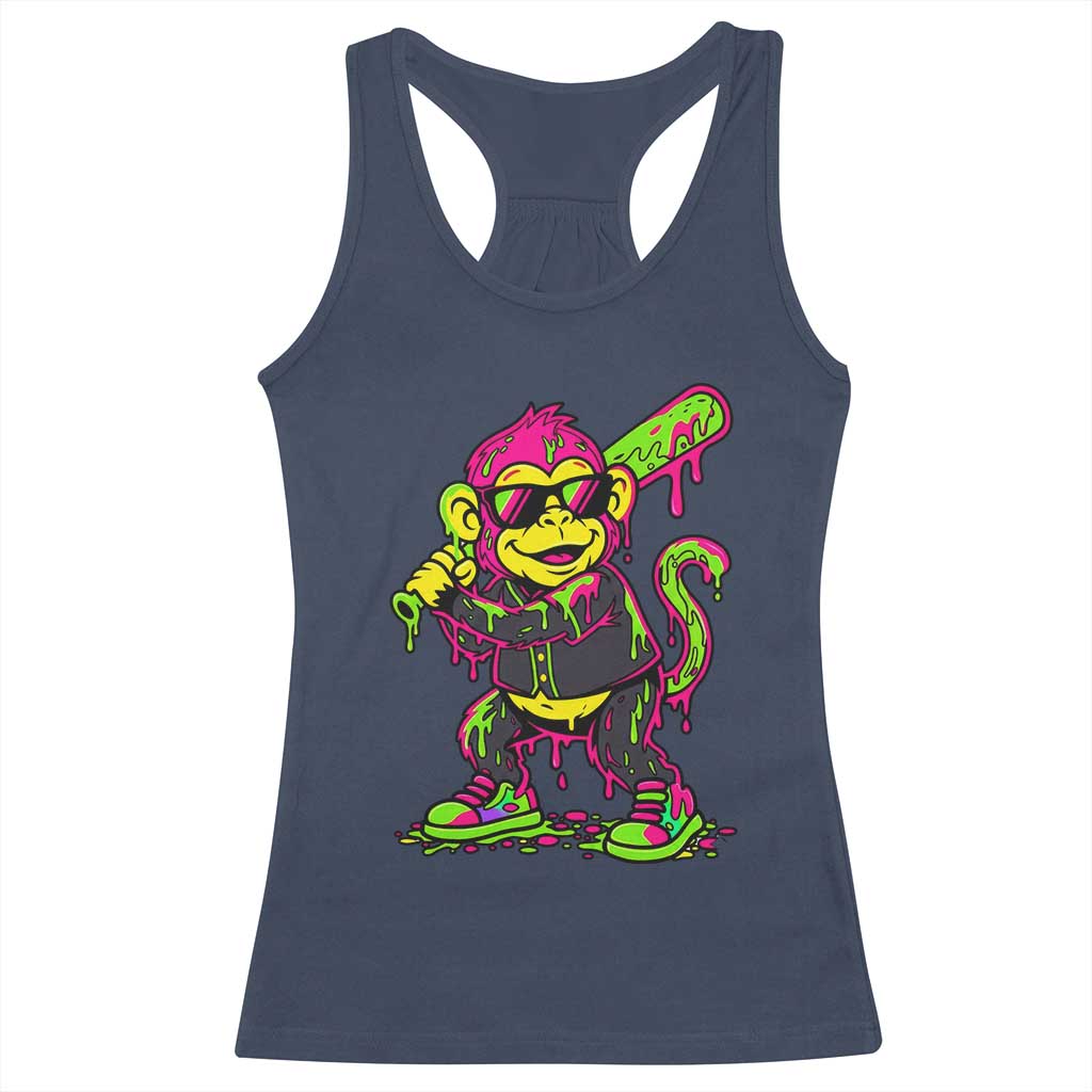Neon Dripping Monkey Baseball Graphic Racerback Tank Top Ball Party Game Day Vibes