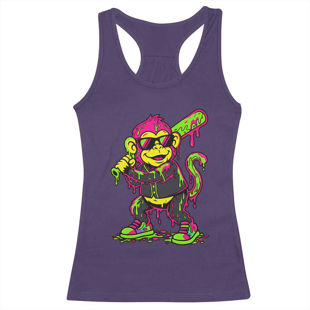 Neon Dripping Monkey Baseball Graphic Racerback Tank Top Ball Party Game Day Vibes