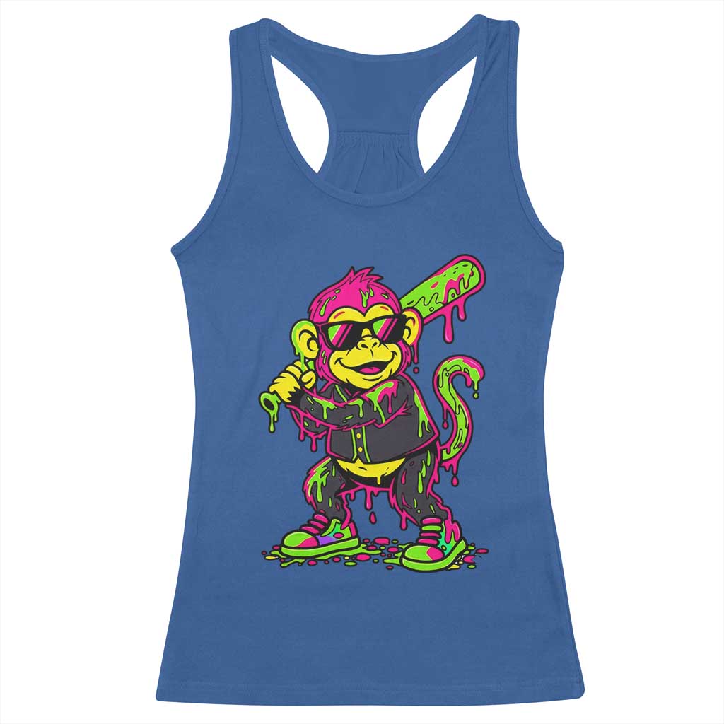 Neon Dripping Monkey Baseball Graphic Racerback Tank Top Ball Party Game Day Vibes