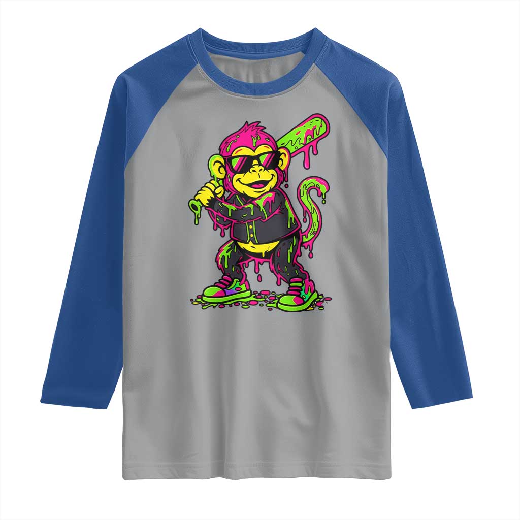Neon Dripping Monkey Baseball Graphic Raglan Shirt Ball Party Game Day Vibes