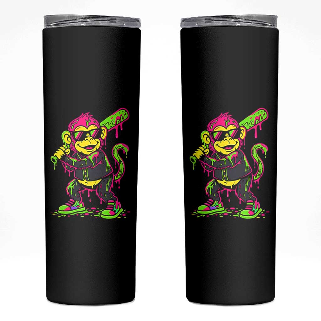 Neon Dripping Monkey Baseball Graphic Skinny Tumbler Ball Party Game Day Vibes