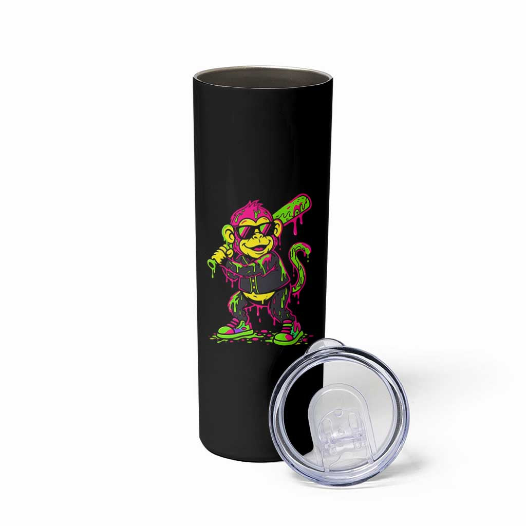Neon Dripping Monkey Baseball Graphic Skinny Tumbler Ball Party Game Day Vibes