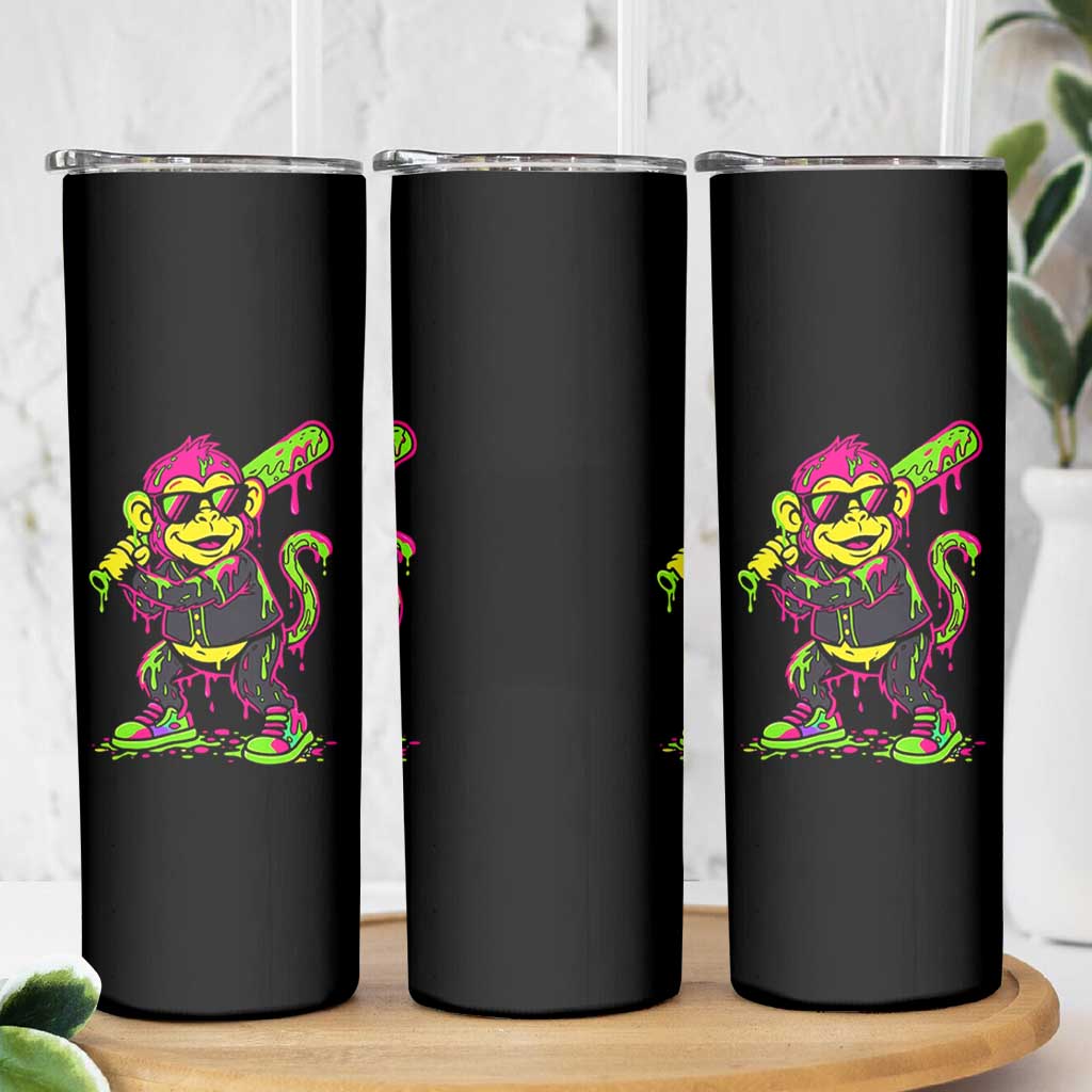 Neon Dripping Monkey Baseball Graphic Skinny Tumbler Ball Party Game Day Vibes
