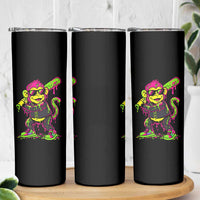 Neon Dripping Monkey Baseball Graphic Skinny Tumbler Ball Party Game Day Vibes