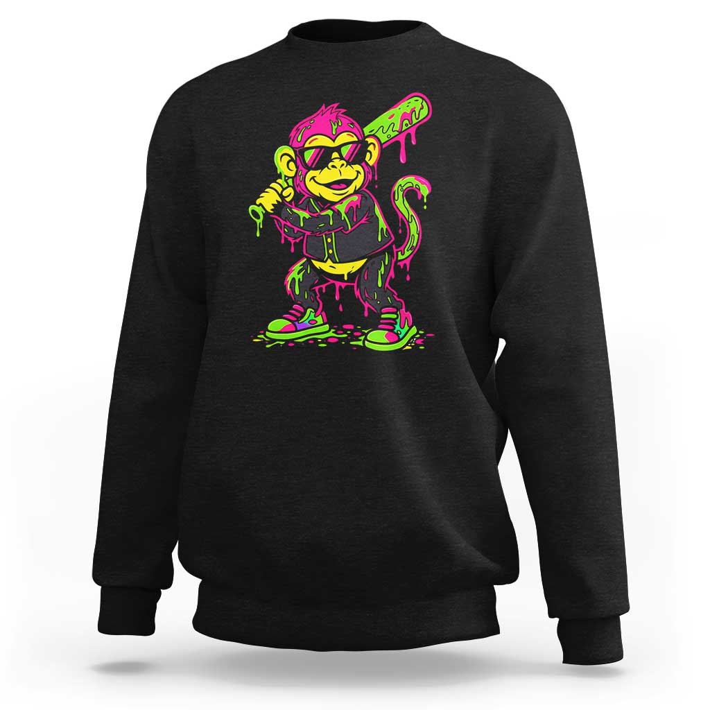 Neon Dripping Monkey Baseball Graphic Sweatshirt Ball Party Game Day Vibes