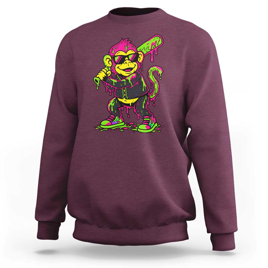Neon Dripping Monkey Baseball Graphic Sweatshirt Ball Party Game Day Vibes