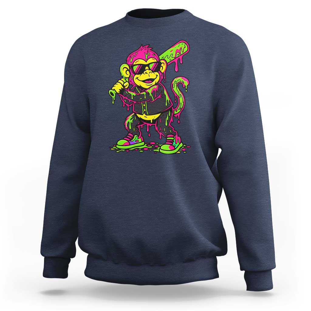 Neon Dripping Monkey Baseball Graphic Sweatshirt Ball Party Game Day Vibes
