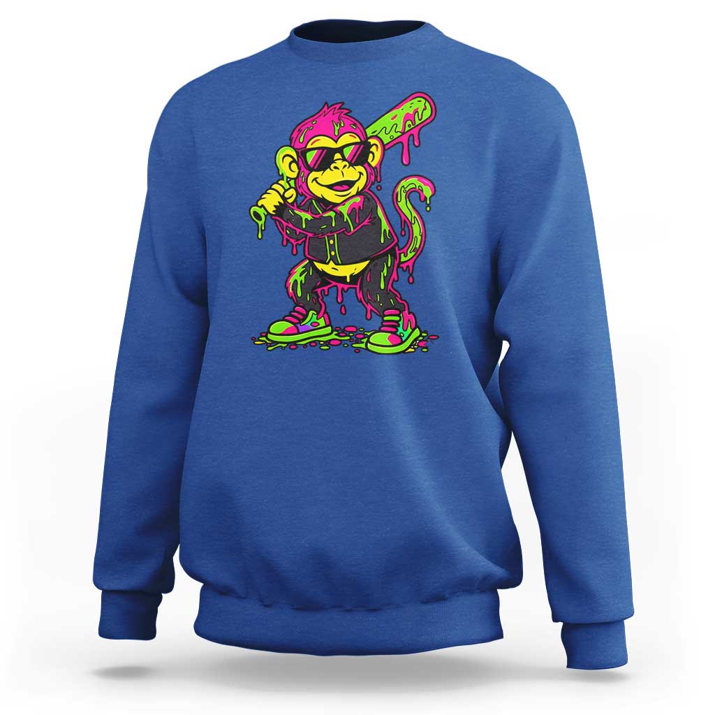 Neon Dripping Monkey Baseball Graphic Sweatshirt Ball Party Game Day Vibes